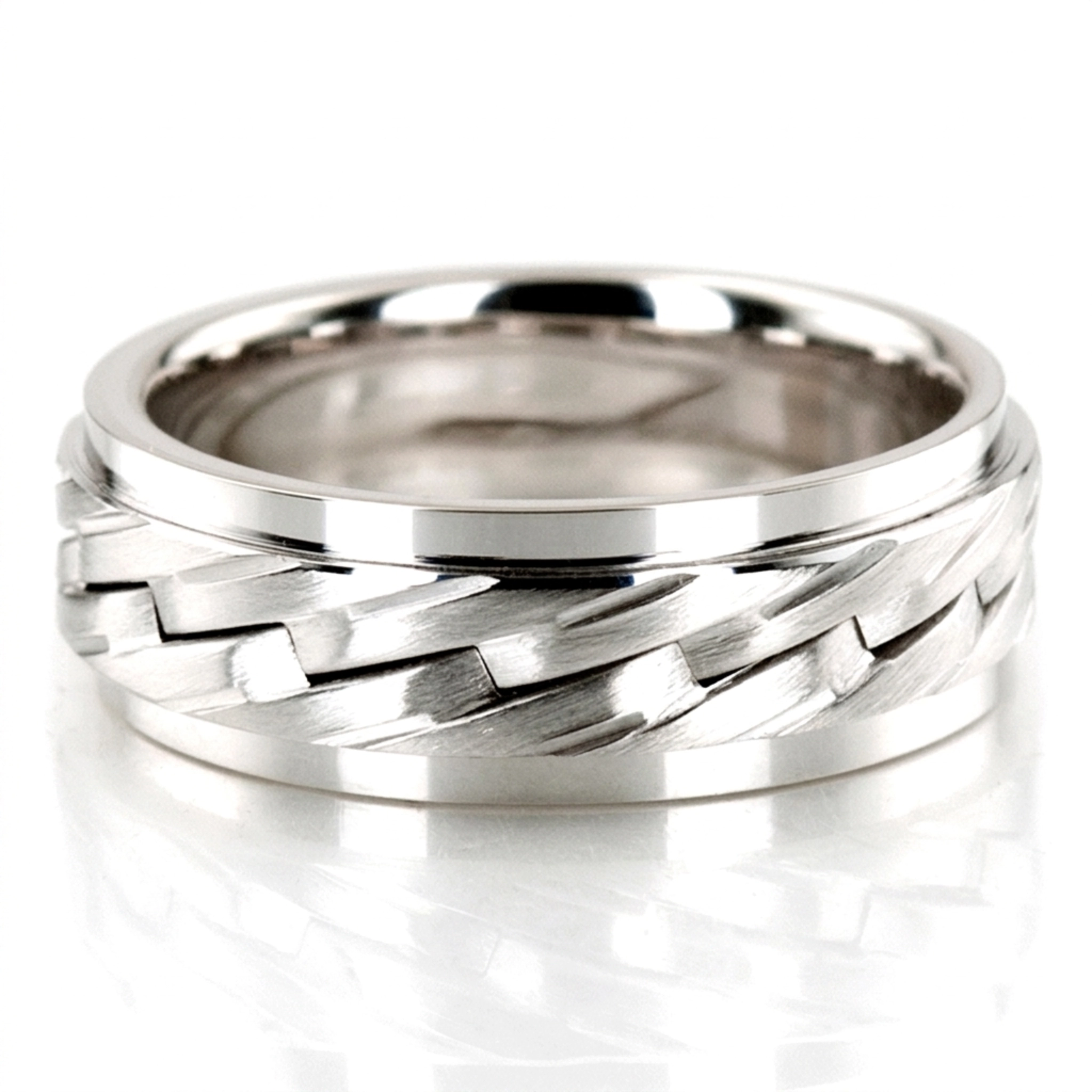10K white gold 7mm. satin Zig-Zag-Cut-Handcrafted-Wedding-Band - main view