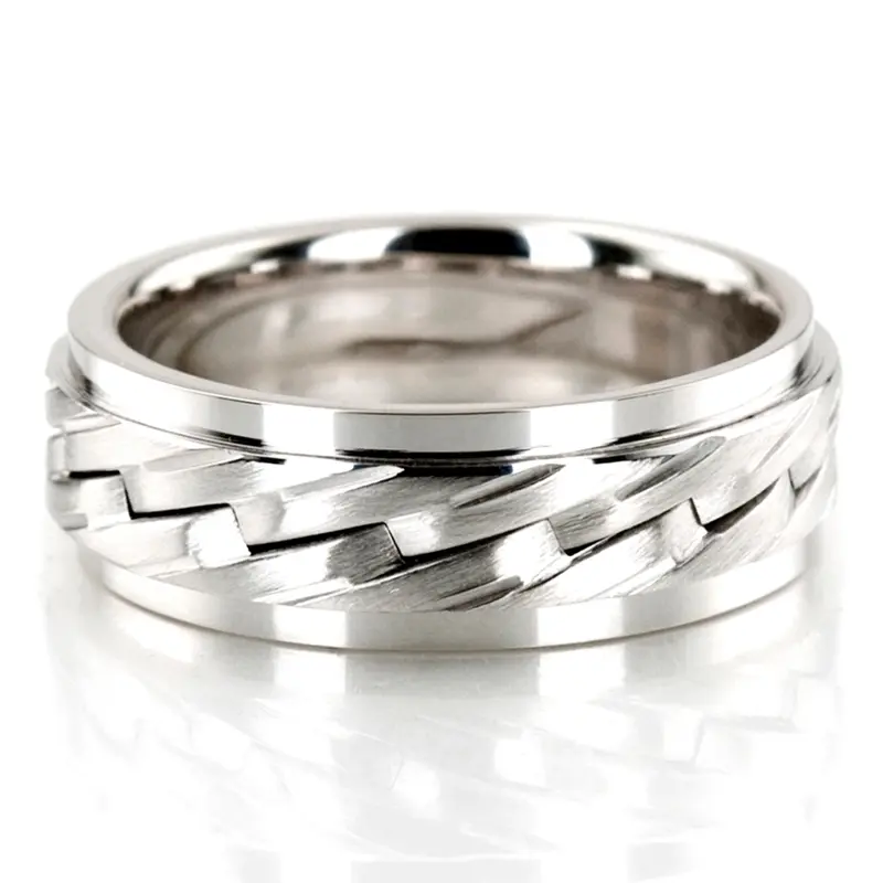 14K white gold 7mm. satin Zig-Zag-Cut-Handcrafted-Wedding-Band - main view