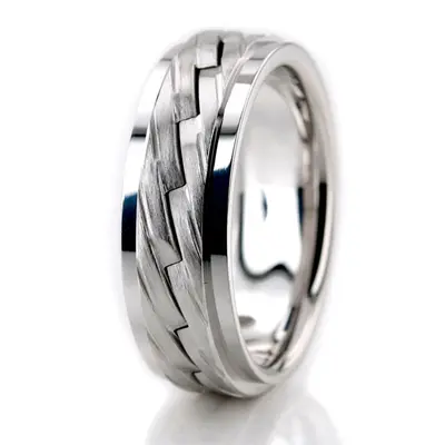 10K white gold 7mm. satin Zig-Zag-Cut-Handcrafted-Wedding-Band - alternate view 6 thumbnail