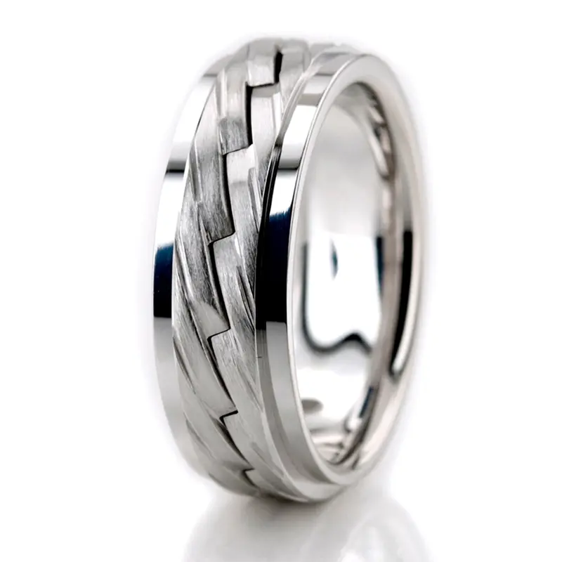 14K white gold 7mm. satin Zig-Zag-Cut-Handcrafted-Wedding-Band - alternate view 6