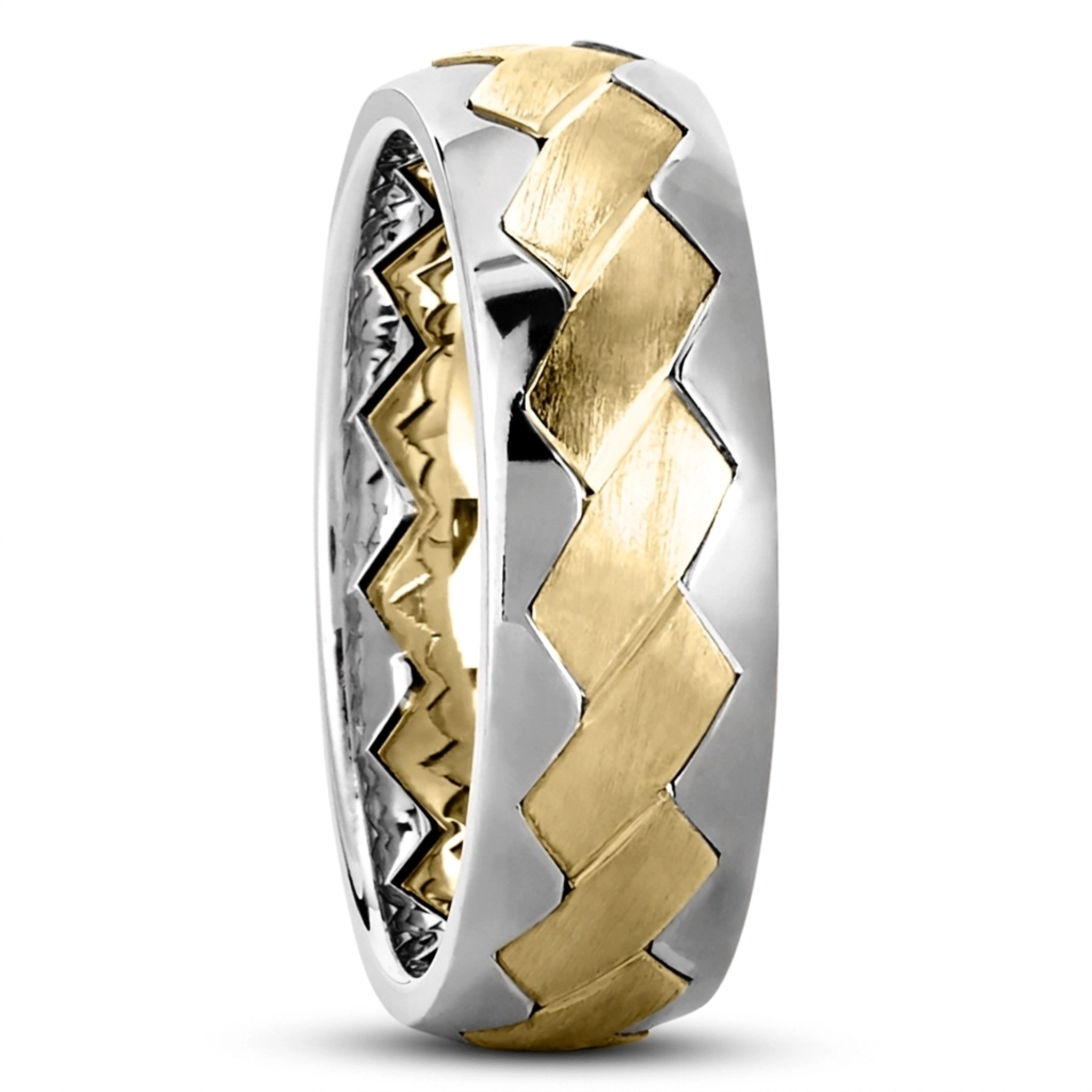 10K white-yellow-white gold 7mm. satin Charming-Diagonal-Cut-Wedding-Ring - main view