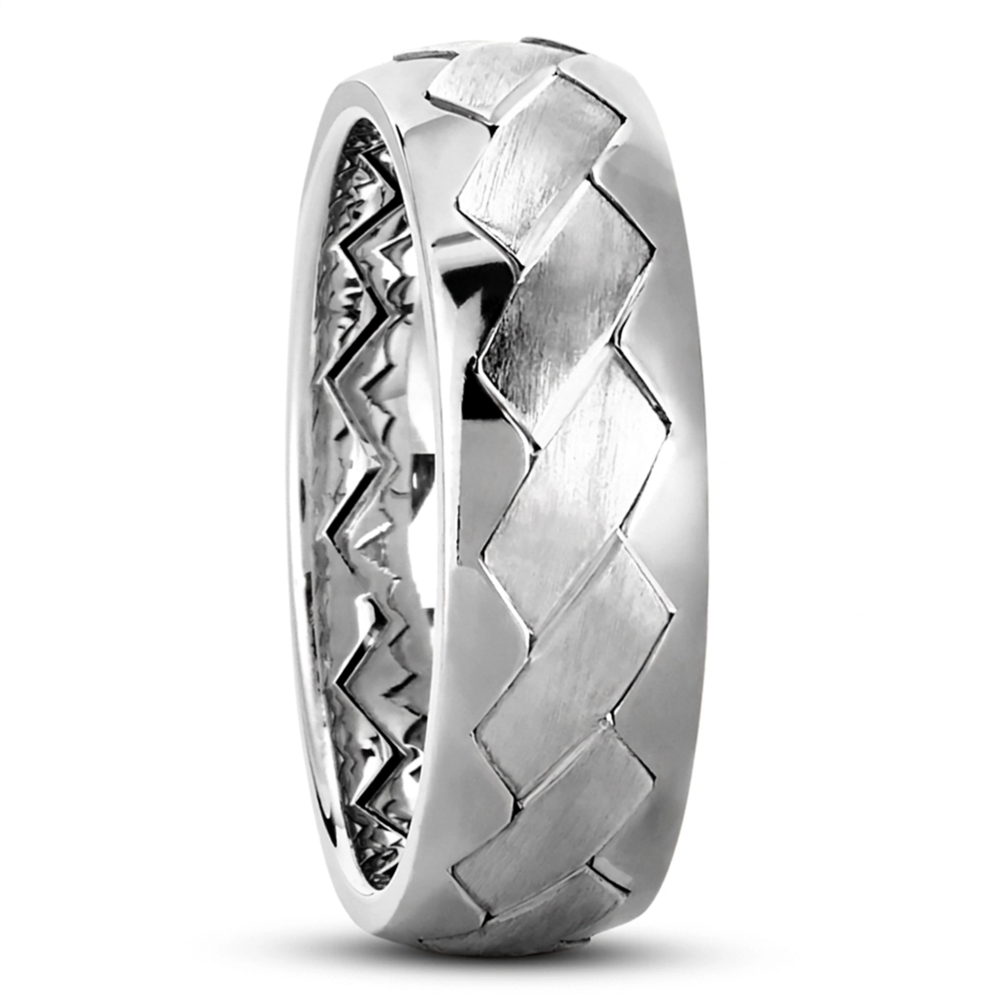 10K white gold 7mm. satin Charming-Diagonal-Cut-Wedding-Ring - alternate view 2