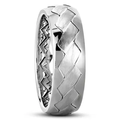 10K white gold 7mm. satin Charming-Diagonal-Cut-Wedding-Ring - alternate view 2 thumbnail