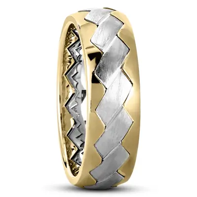 10K yellow-white-yellow gold 7mm. satin Charming-Diagonal-Cut-Wedding-Ring - alternate view 5 thumbnail