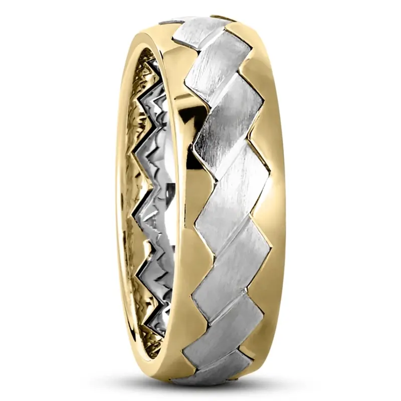 14K yellow-white-yellow gold 7mm. satin Charming-Diagonal-Cut-Wedding-Ring - alternate view 5