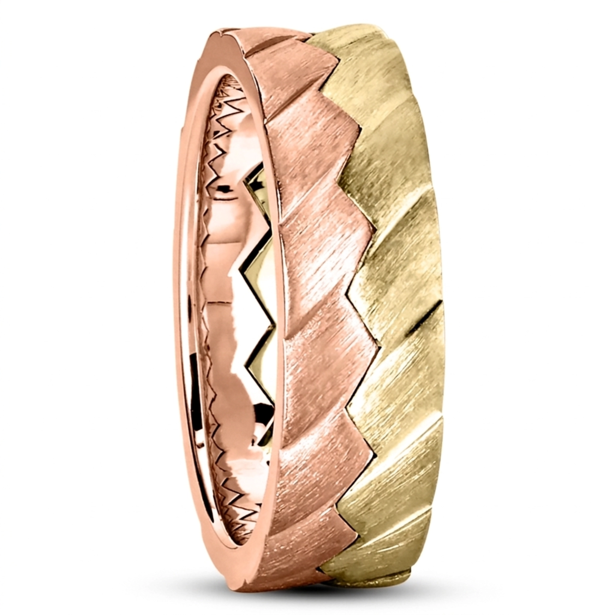 14K same as picture gold 6.5mm satin One-Of-A-Kind-Zig-Zag-Carved-Wedding-Band - main view