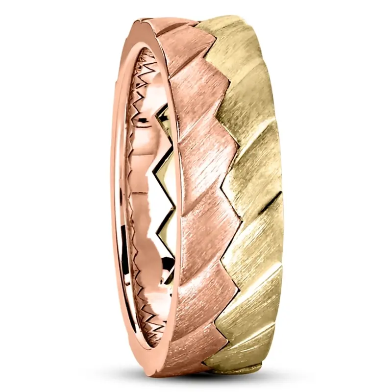10K same as picture gold 6.5mm satin One-Of-A-Kind-Zig-Zag-Carved-Wedding-Band - main view