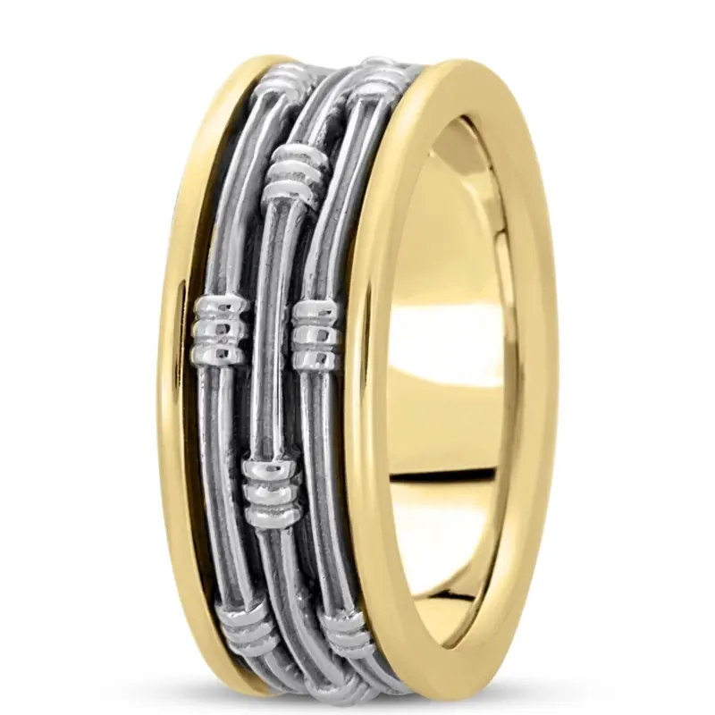10K yellow-white-yellow gold 8mm. high polish hand-made-contemporary-wedding-band - alternate view 8