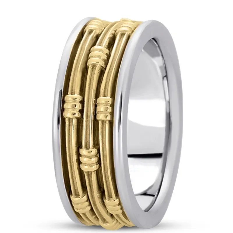 10K white-yellow-white gold 8mm. high polish hand-made-contemporary-wedding-band - alternate view 7