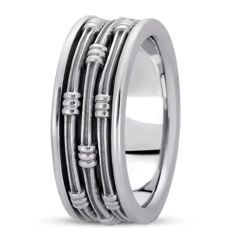 10K white gold 8mm. high polish hand-made-contemporary-wedding-band - alternate view 5