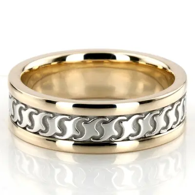 10K yellow-white-yellow gold 7mm. high polish Modern-Handcrafted-Wedding-Ring - main view thumbnail