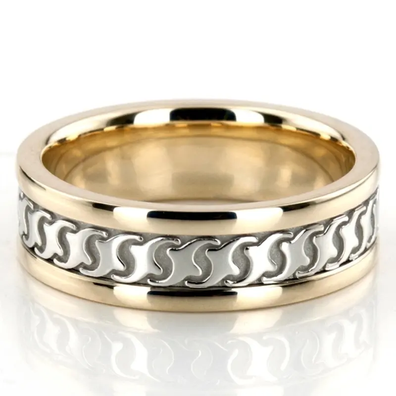 14K yellow-white-yellow gold 7mm. high polish Modern-Handcrafted-Wedding-Ring - main view