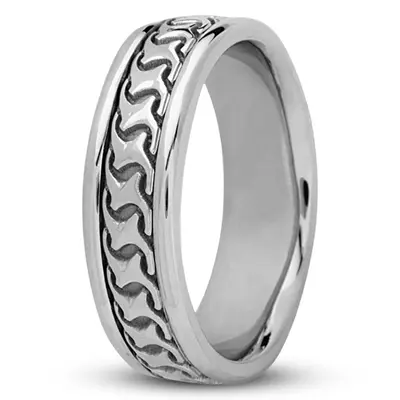 10K white gold 7mm. high polish Modern-Handcrafted-Wedding-Ring - alternate view 5 thumbnail