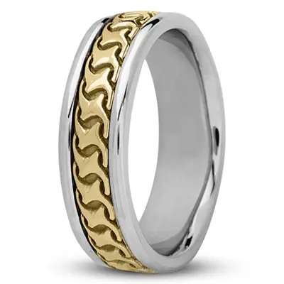 10K white-yellow-white gold 7mm. high polish Modern-Handcrafted-Wedding-Ring - alternate view 6 thumbnail