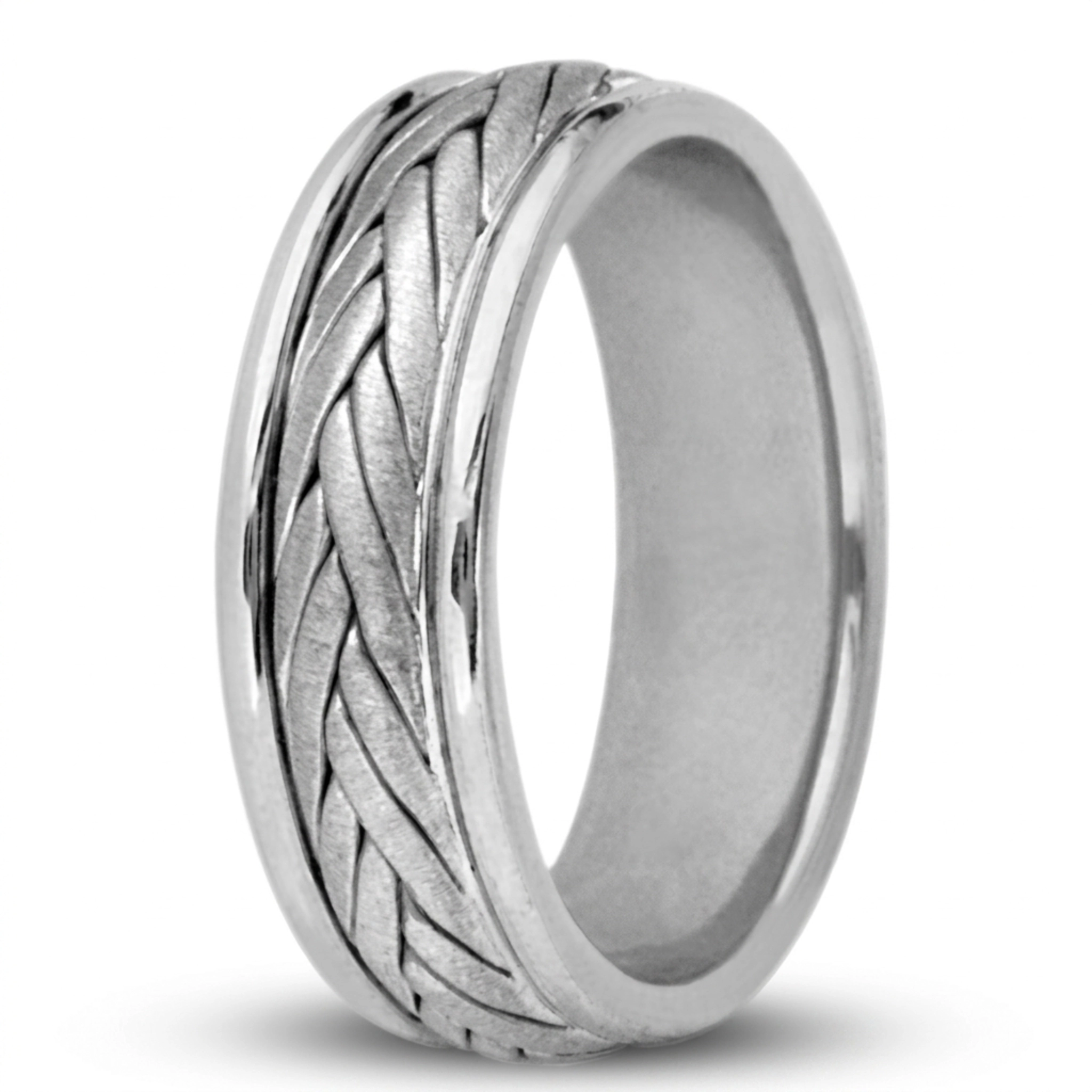 10K white gold 6mm. cross satin Double-Line-Braided-Wedding-Band - alternate view 5