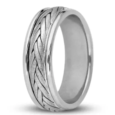 10K white gold 6mm. cross satin Double-Line-Braided-Wedding-Band - alternate view 5 thumbnail