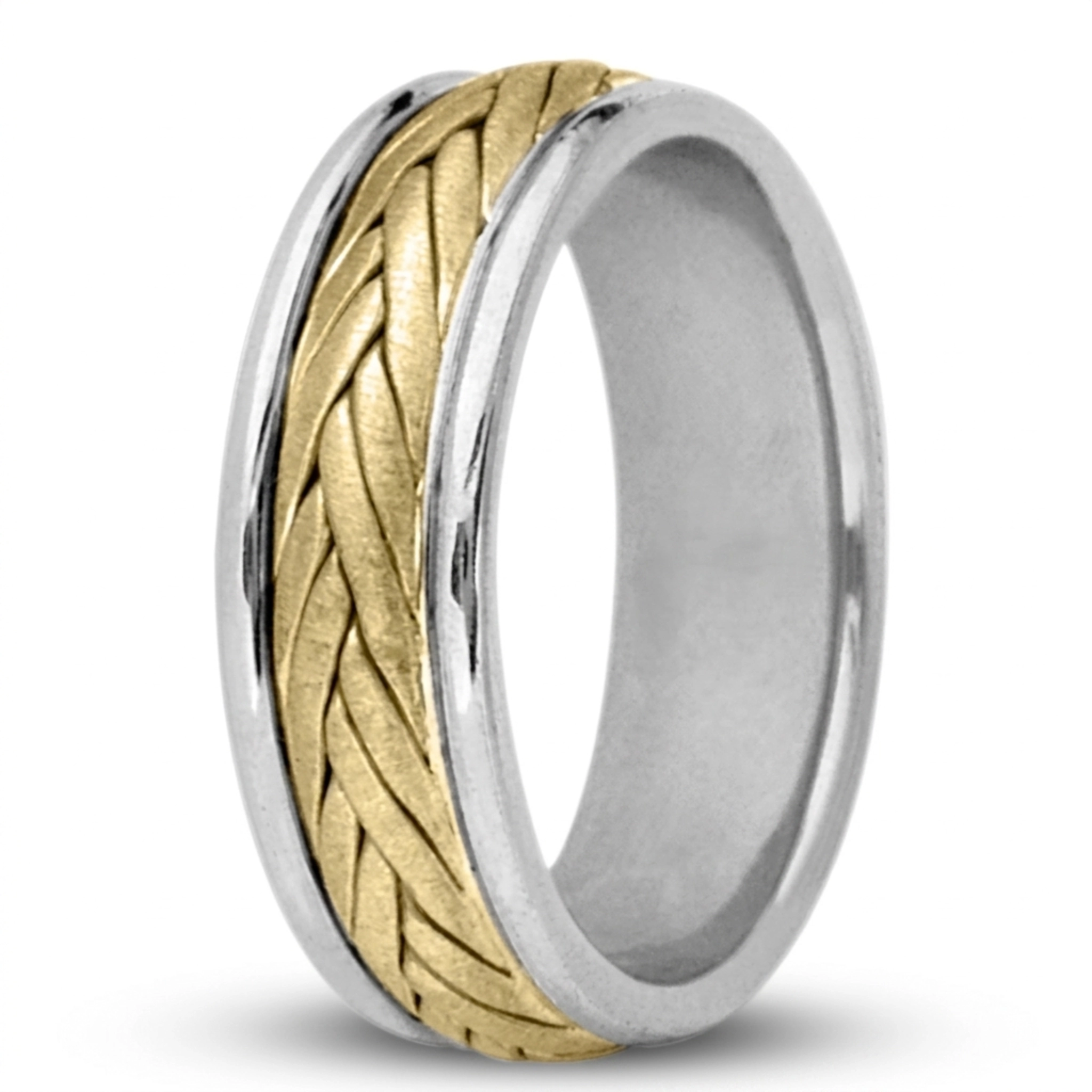 10K white-yellow-white gold 6mm. cross satin Double-Line-Braided-Wedding-Band - alternate view 4