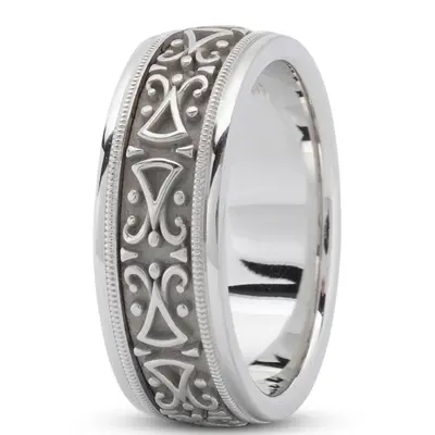 18K white gold 8mm. high polish Exquisite-Handmade-Wedding-Ring - alternate view 2 thumbnail