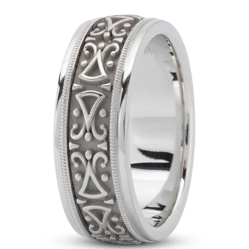 10K white gold 8mm. high polish Exquisite-Handmade-Wedding-Ring - alternate view 2