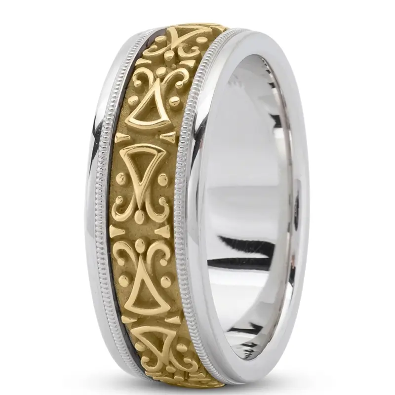 10K white-yellow-white gold 8mm. high polish Exquisite-Handmade-Wedding-Ring - alternate view 4