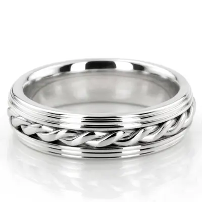 18K white gold 7mm. satin hand-made-hand-woven-wedding-band - alternate view 2 thumbnail