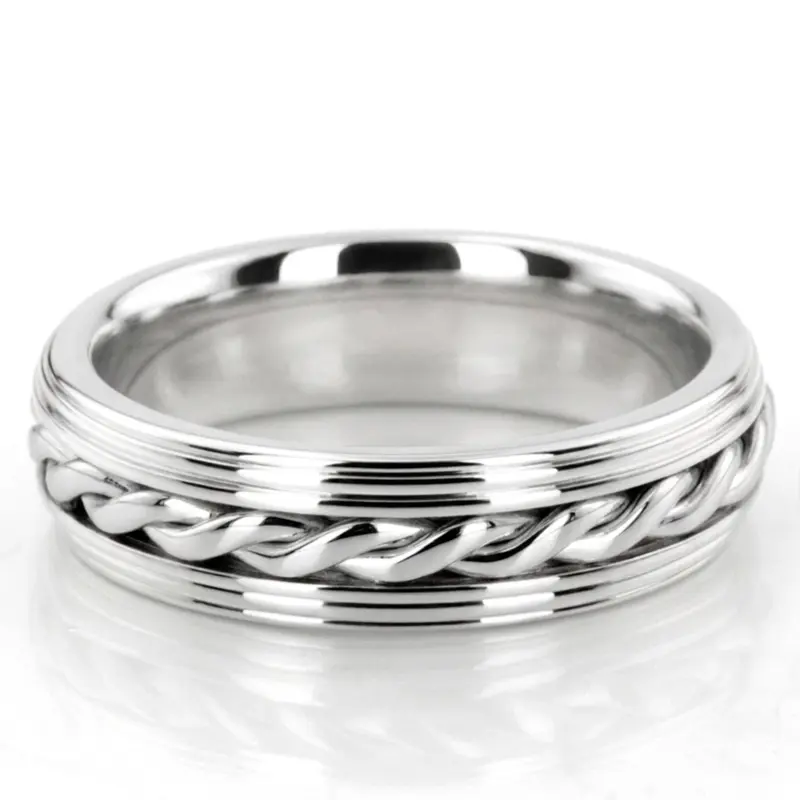 10K white gold 7mm. satin hand-made-hand-woven-wedding-band - alternate view 2
