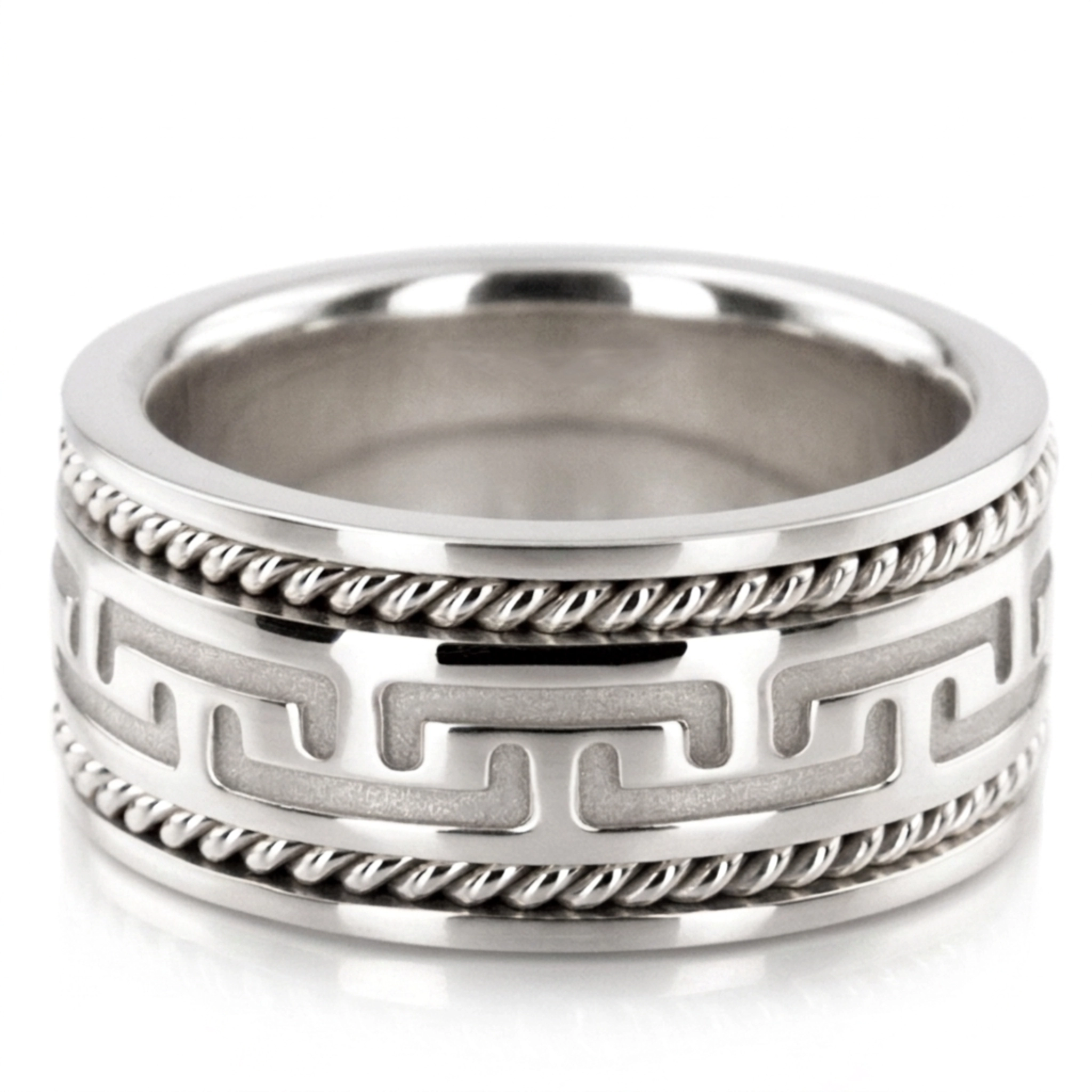 10K white gold 8.5mm. high polish hand-made-modern-wedding-band - alternate view 2