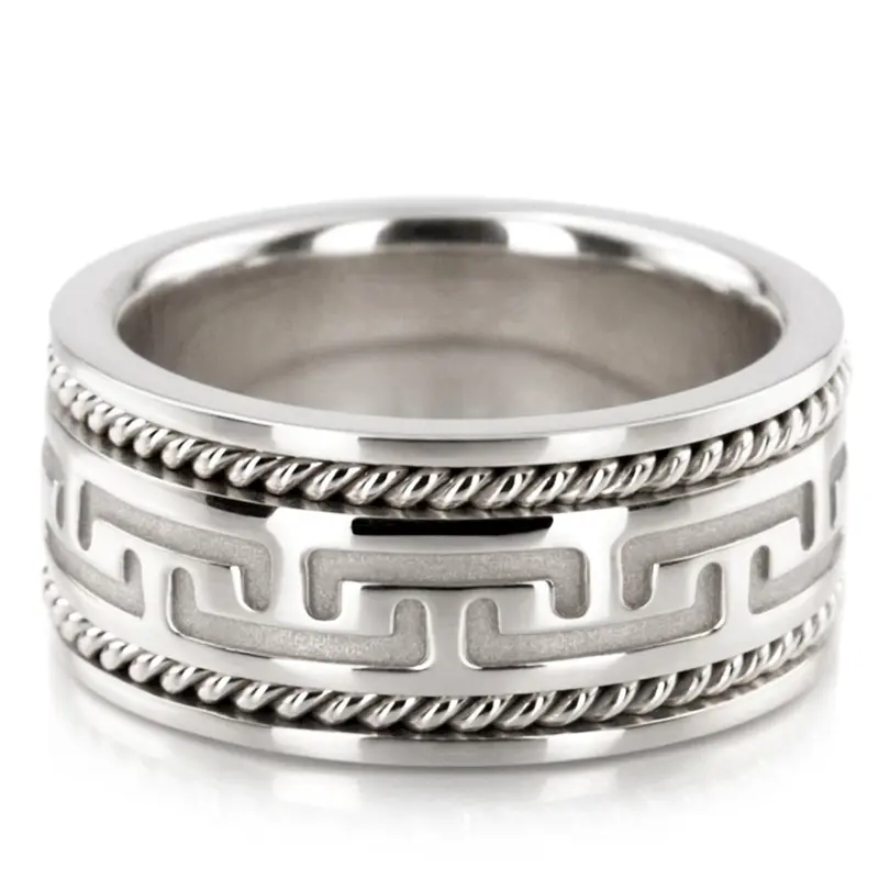 10K white gold 8.5mm. high polish hand-made-modern-wedding-band - alternate view 2