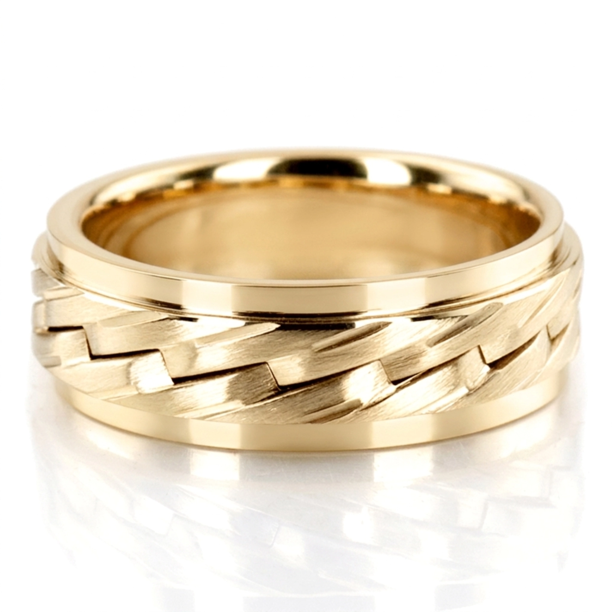 10K yellow gold 7mm. satin Zig-Zag-Cut-Handcrafted-Wedding-Band - alternate view 2