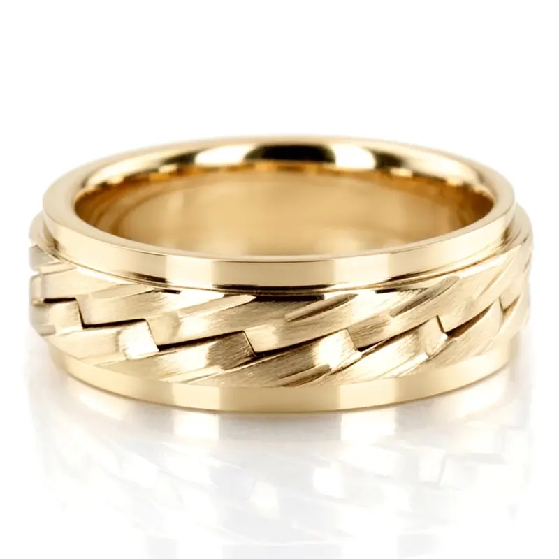 14K yellow gold 7mm. satin Zig-Zag-Cut-Handcrafted-Wedding-Band - alternate view 2