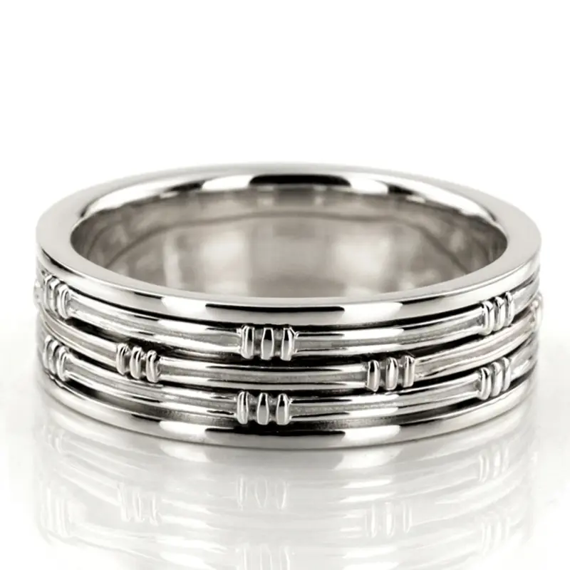 10K white gold 8mm. high polish hand-made-contemporary-wedding-band - alternate view 3