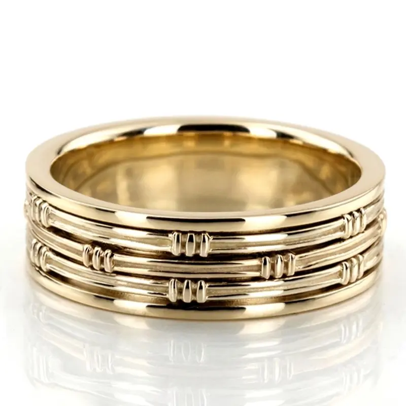 10K yellow gold 8mm. high polish hand-made-contemporary-wedding-band - alternate view 2