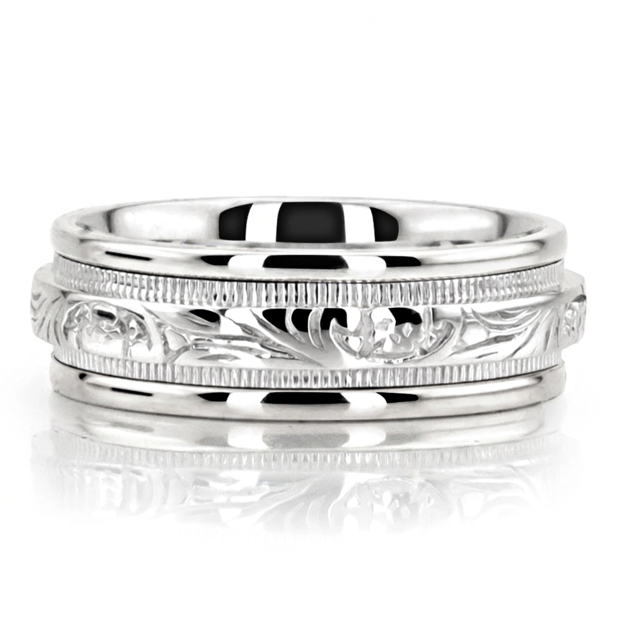 10K white gold 8mm. shiny finish hand-made-antique-wedding-band - alternate view 4