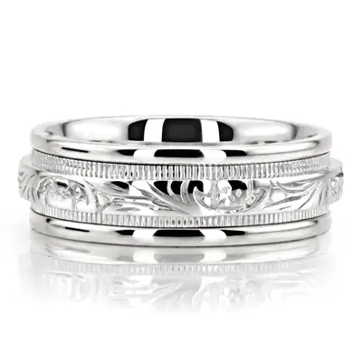 10K white gold 8mm. shiny finish hand-made-antique-wedding-band - alternate view 4 thumbnail