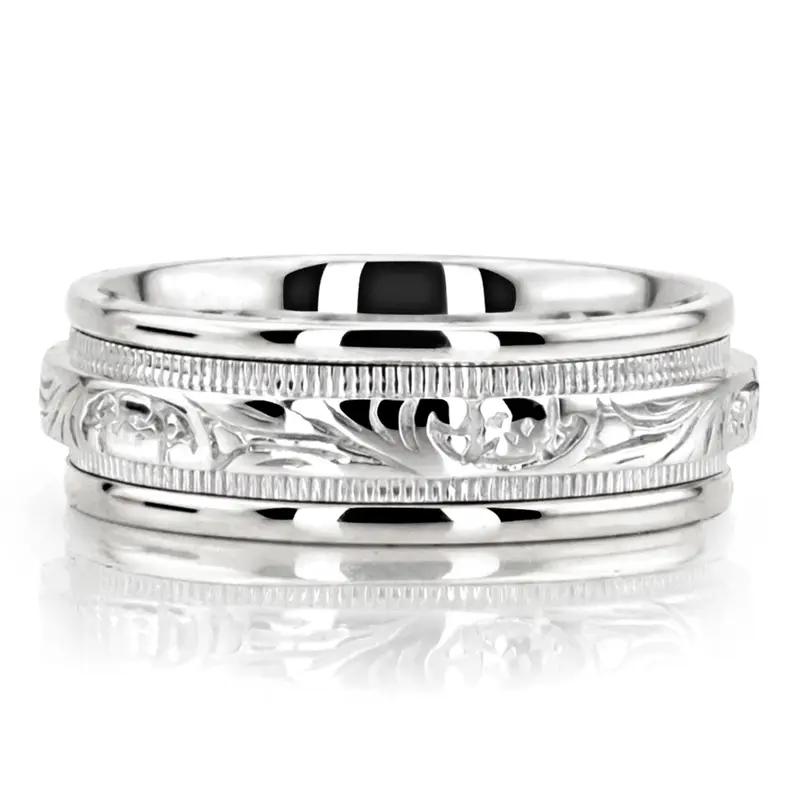 10K white gold 8mm. shiny finish hand-made-antique-wedding-band - alternate view 4