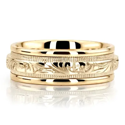 10K yellow gold 8mm. shiny finish hand-made-antique-wedding-band - alternate view 3 thumbnail