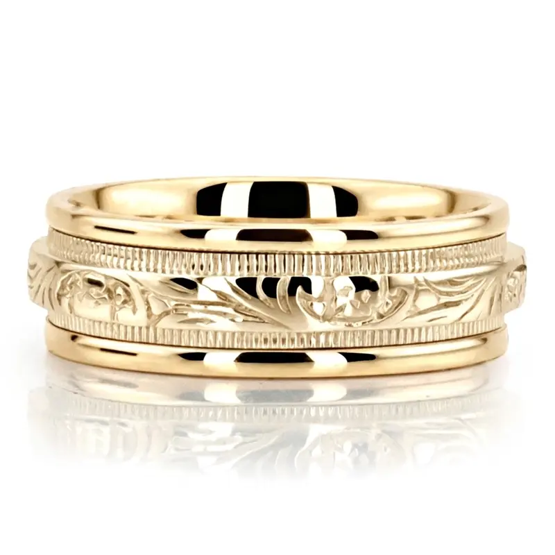 10K yellow gold 8mm. shiny finish hand-made-antique-wedding-band - alternate view 3