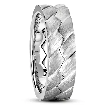14K white gold 6.5mm satin One-Of-A-Kind-Zig-Zag-Carved-Wedding-Band - alternate view 2 thumbnail