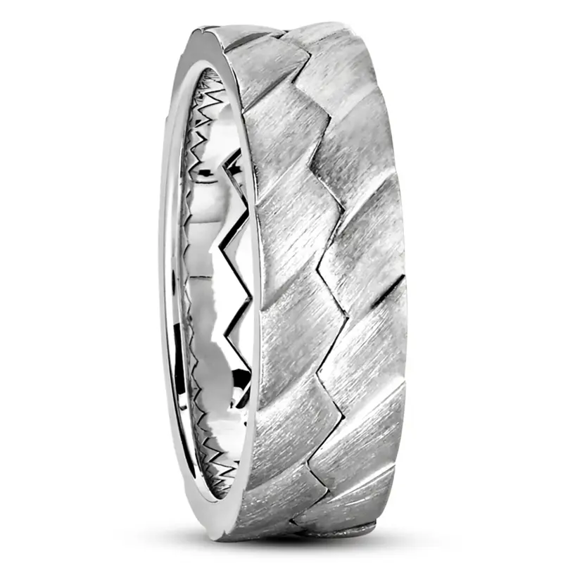10K white gold 6.5mm satin One-Of-A-Kind-Zig-Zag-Carved-Wedding-Band - alternate view 2