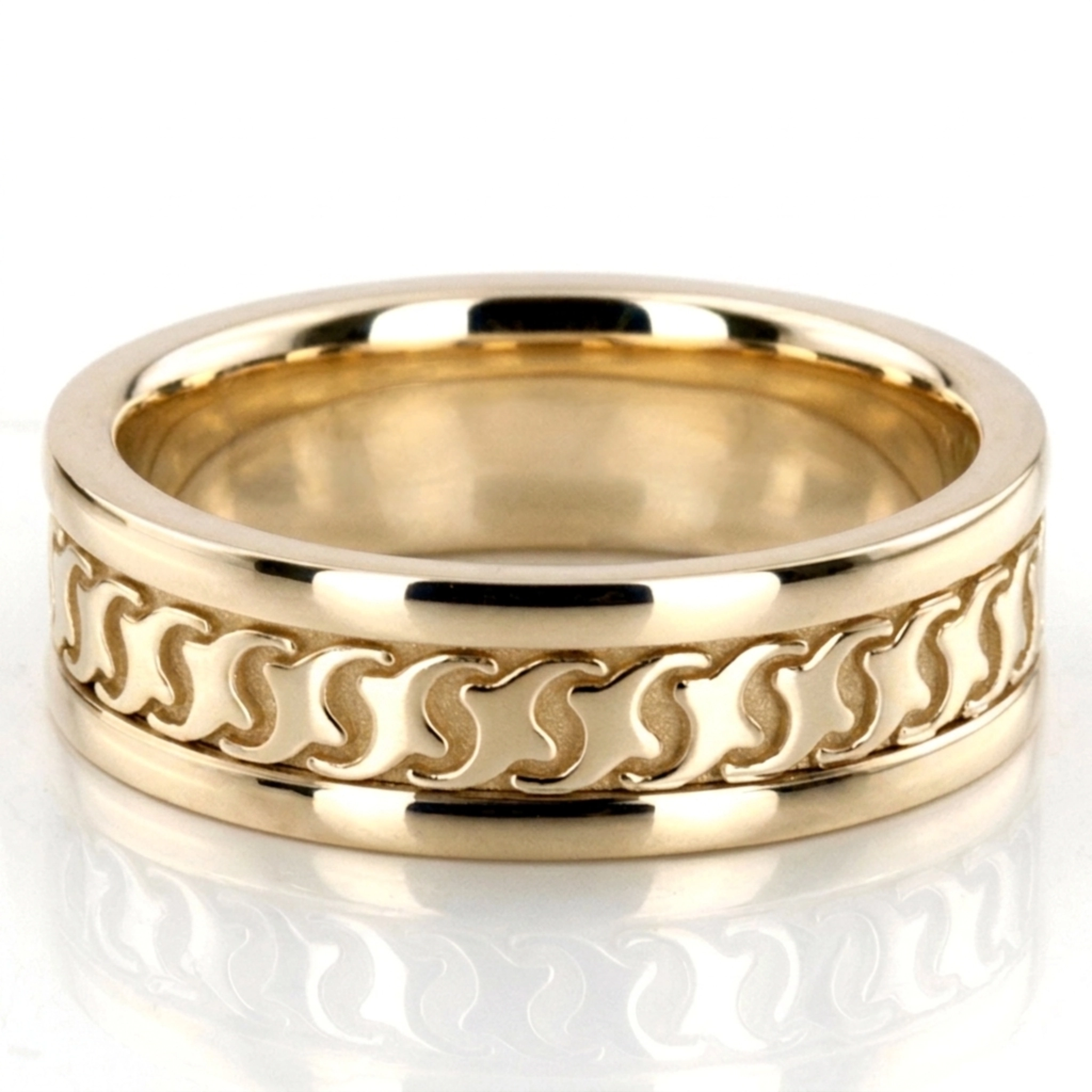 10K yellow gold 7mm. high polish Modern-Handcrafted-Wedding-Ring - alternate view 3