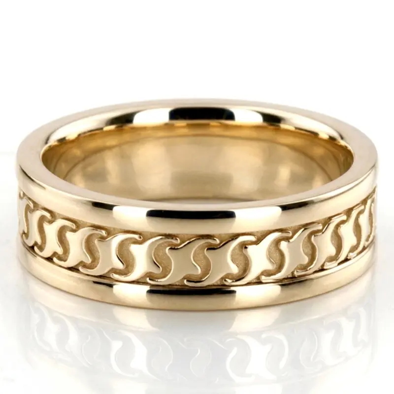 14K yellow gold 7mm. high polish Modern-Handcrafted-Wedding-Ring - alternate view 3
