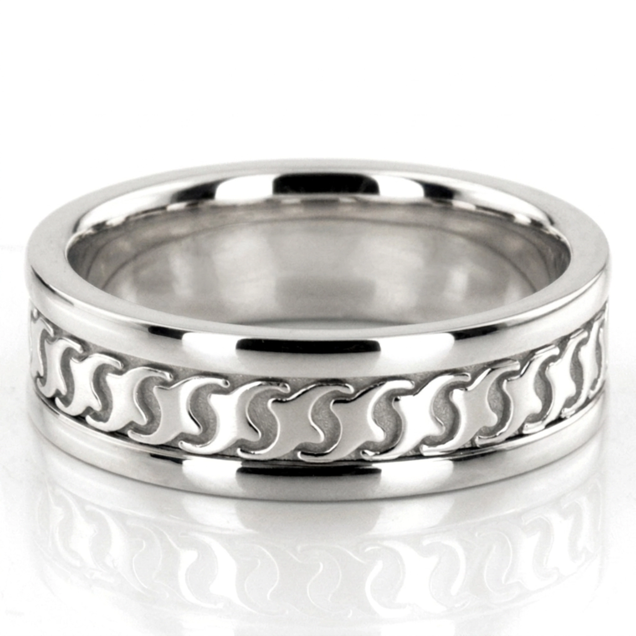 10K white gold 7mm. high polish Modern-Handcrafted-Wedding-Ring - alternate view 2