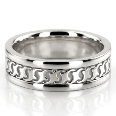 10K white gold 7mm. high polish Modern-Handcrafted-Wedding-Ring - alternate view 2 thumbnail