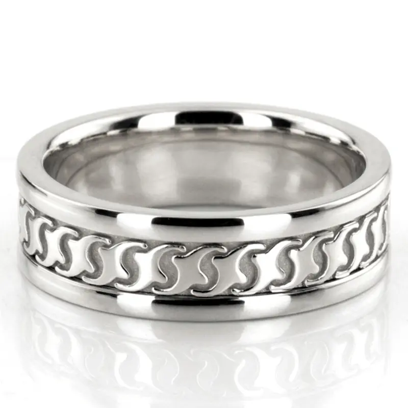14K white gold 7mm. high polish Modern-Handcrafted-Wedding-Ring - alternate view 2