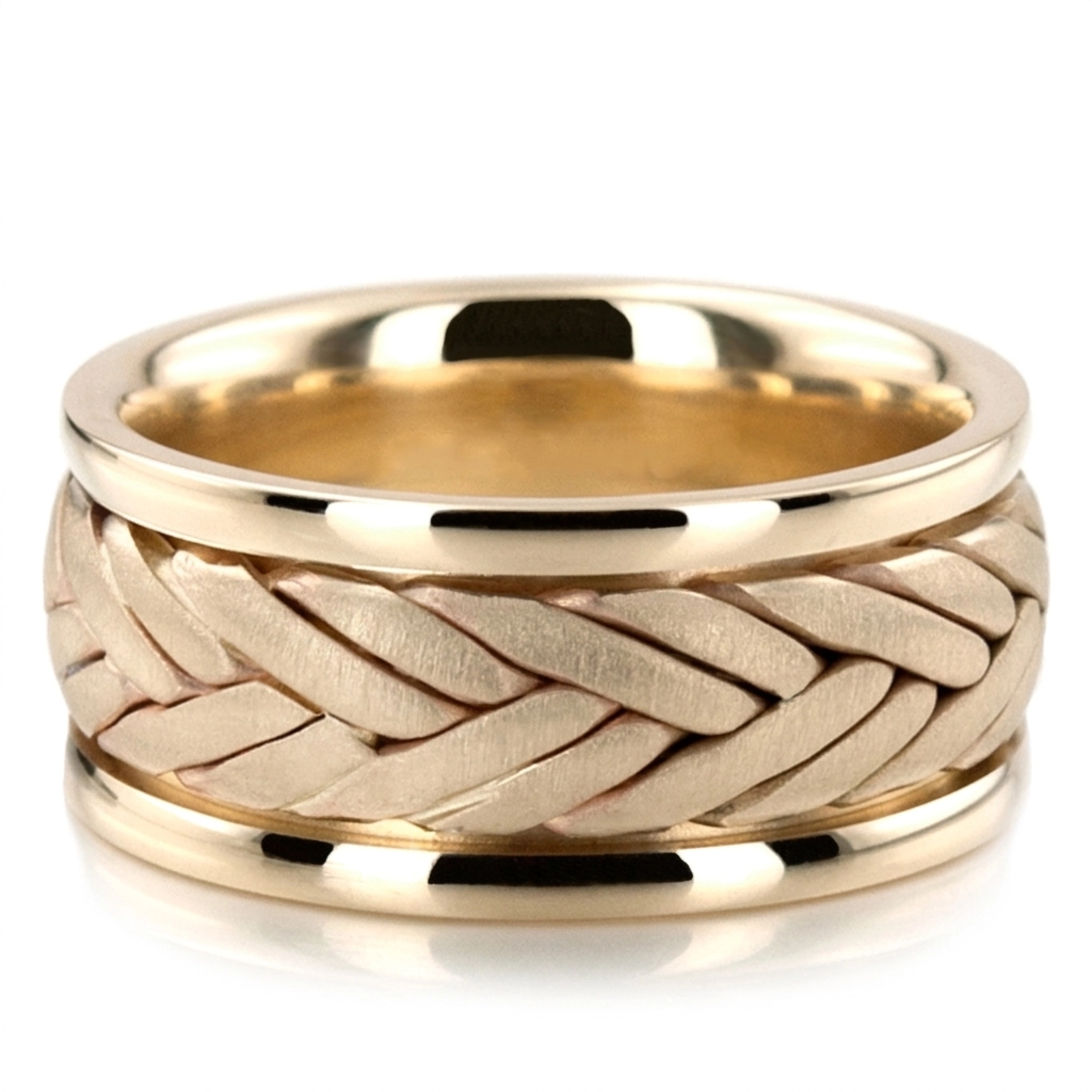 10K yellow gold 10mm. cross satin Double-Line-Braided-Wedding-Band - alternate view 3