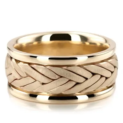 10K yellow gold 10mm. cross satin Double-Line-Braided-Wedding-Band - alternate view 3 thumbnail