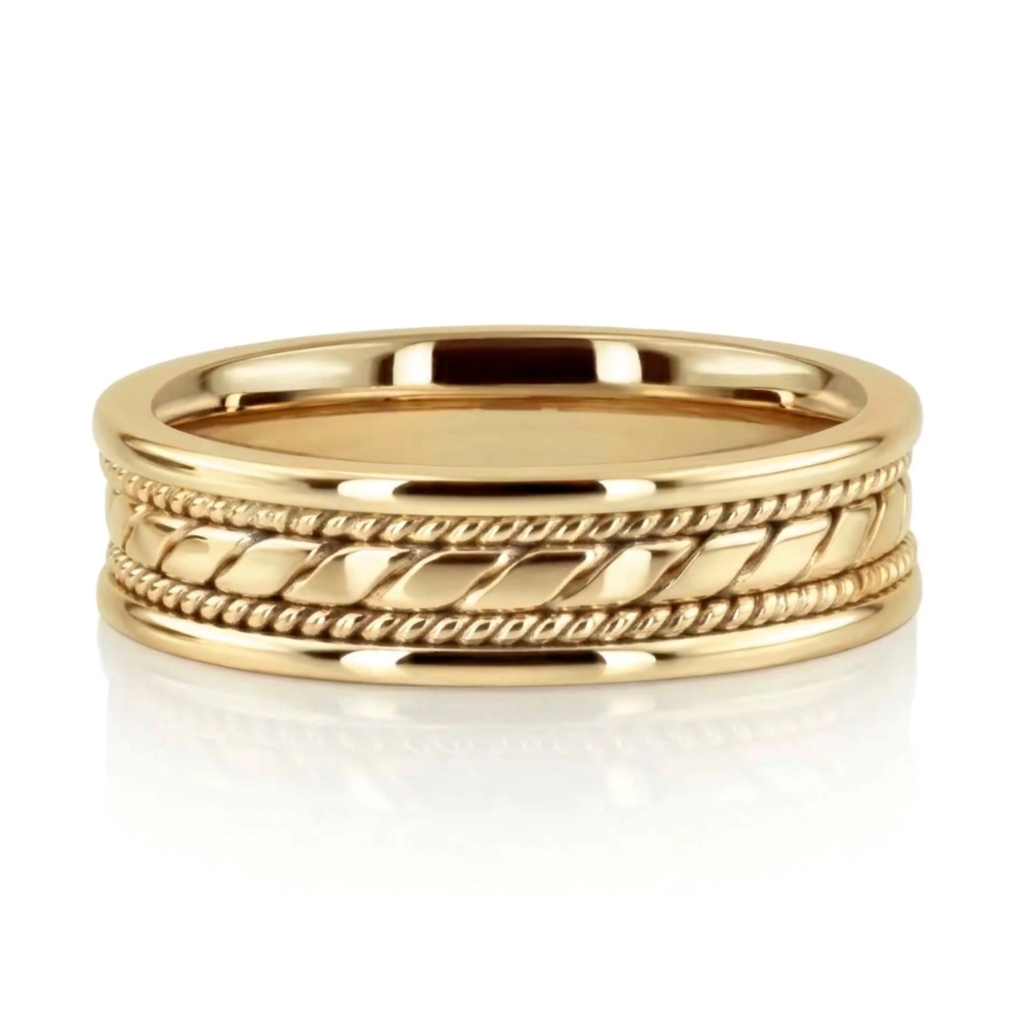 10K yellow gold 6mm. shiny finish hand-made-hand-woven-wedding-band - alternate view 2