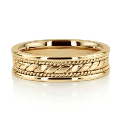10K yellow gold 6mm. shiny finish hand-made-hand-woven-wedding-band - alternate view 2 thumbnail
