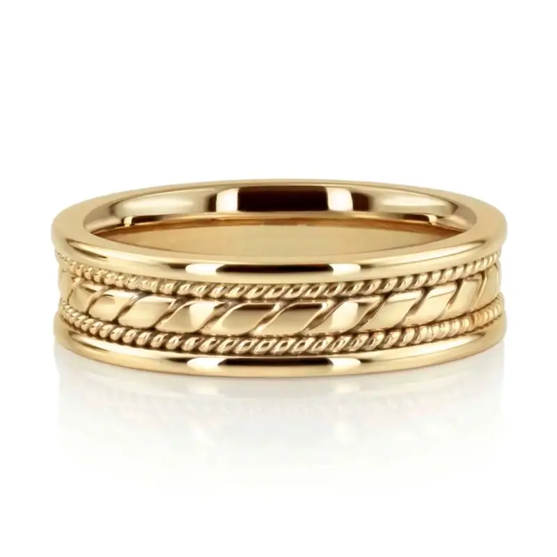 18K yellow gold 6mm. shiny finish hand-made-hand-woven-wedding-band - alternate view 2