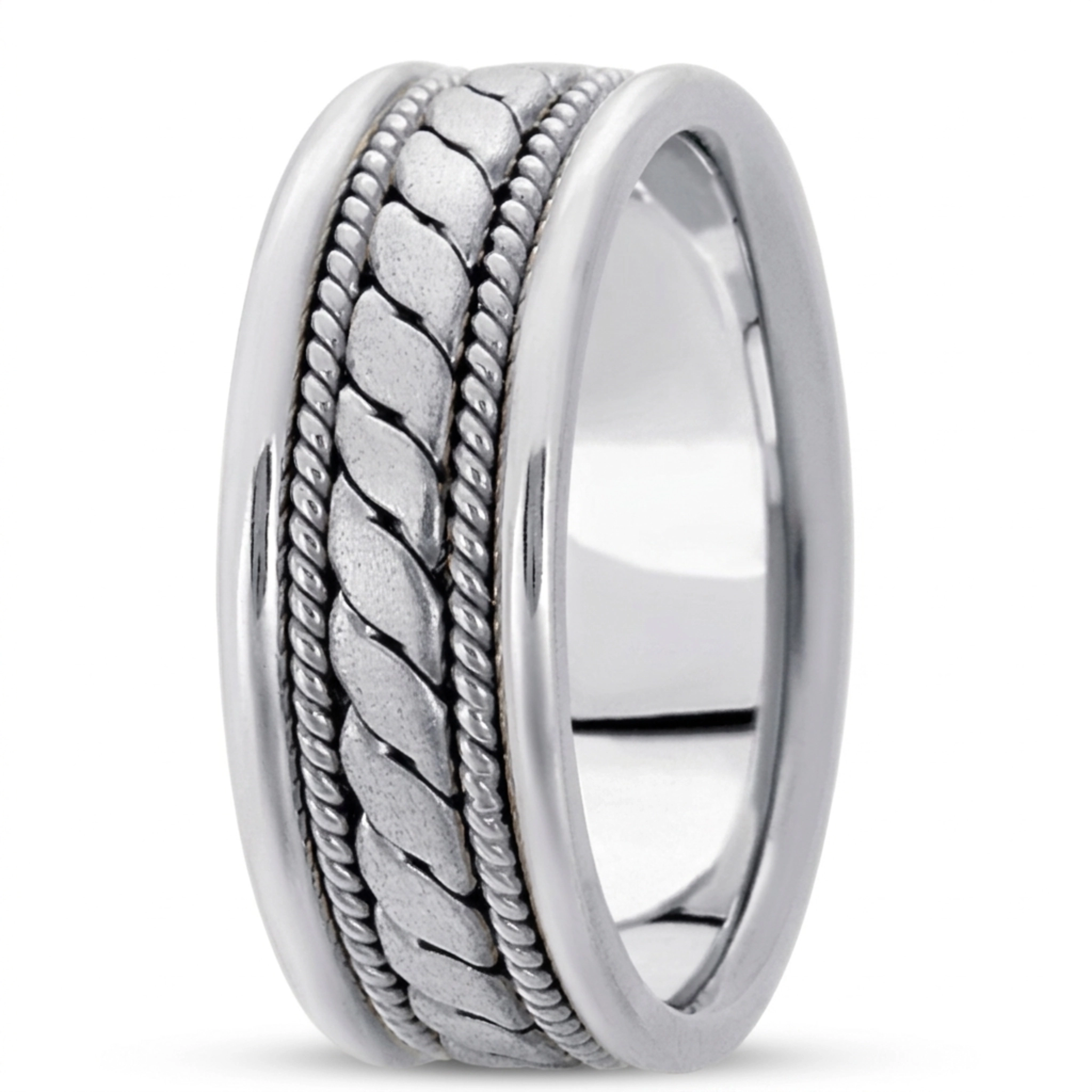 10K white gold 8mm. satin finish hand-made-hand-woven-wedding-band - alternate view 4